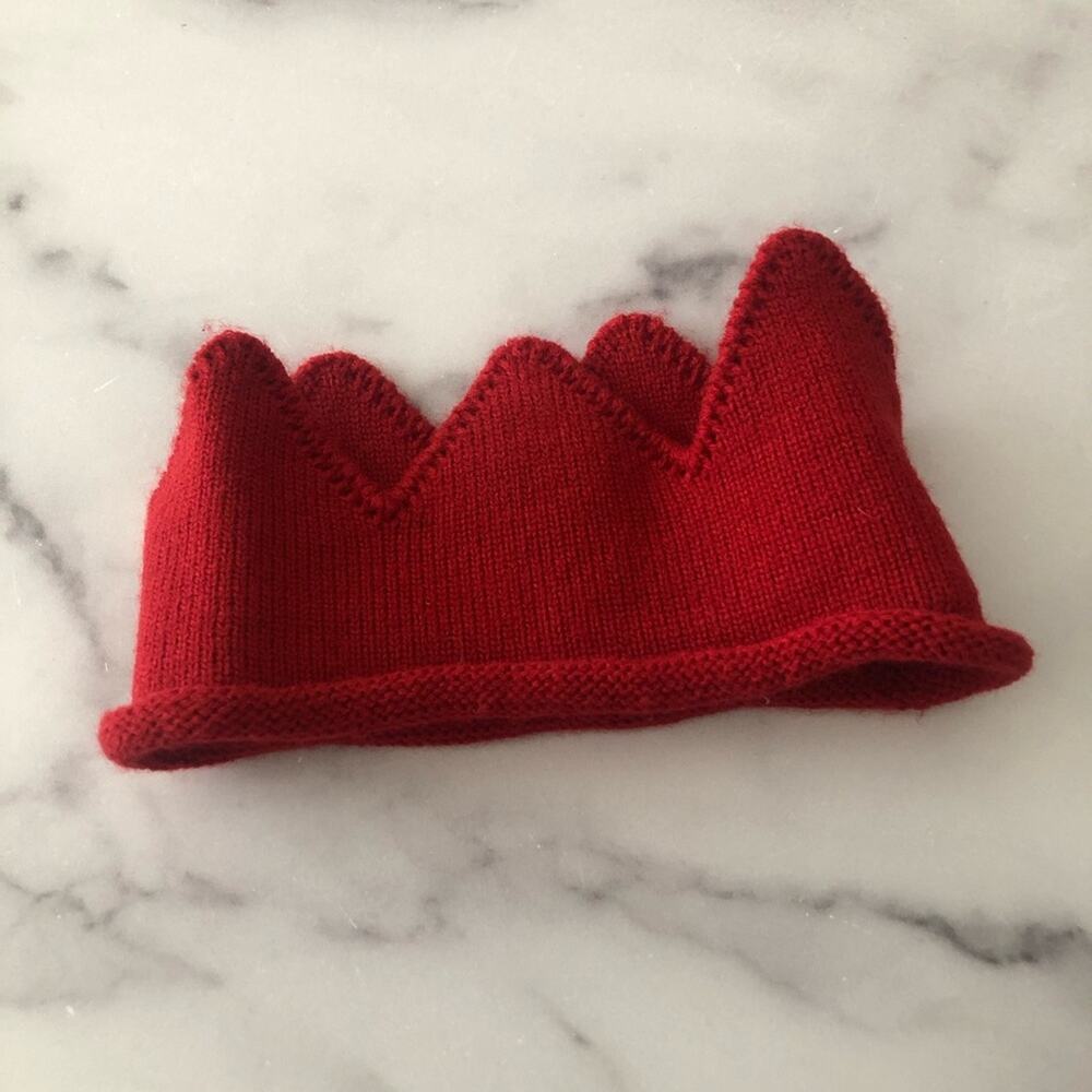 Red knit baby crown birthday holiday photography